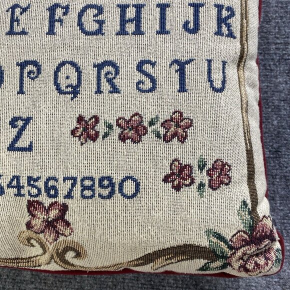 Vintage Tapestry ABCs Throw Pillow Alphabet 123s Floral Sampler Teacher‎ Nursery - Picture 5 of 10